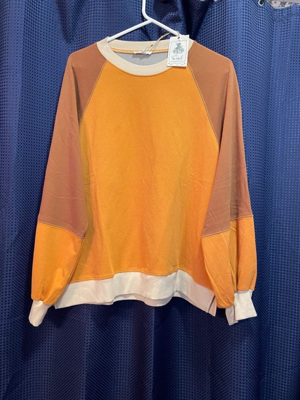 easel Orange and Brown Colorblock Raglan Sweatshirt